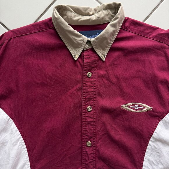 Wrangler brushpopper Western shirt in maroon/white colourblock (men’s M) - Picture 2 of 10